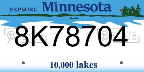 8K78704 Minnesota License Plate