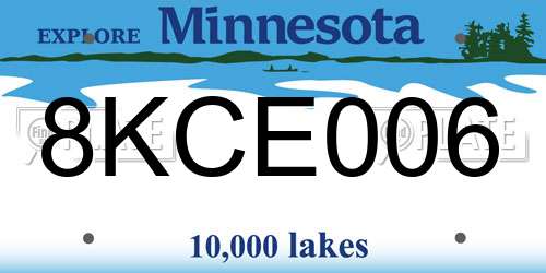 8KCE006 Minnesota License Plate