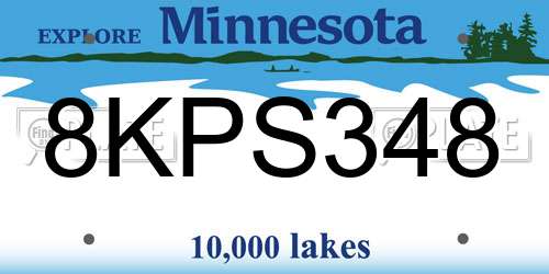 8KPS348 Minnesota License Plate
