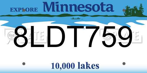 8LDT759 Minnesota License Plate