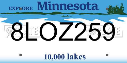 8LOZ259 Minnesota License Plate