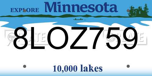 8LOZ759 Minnesota License Plate