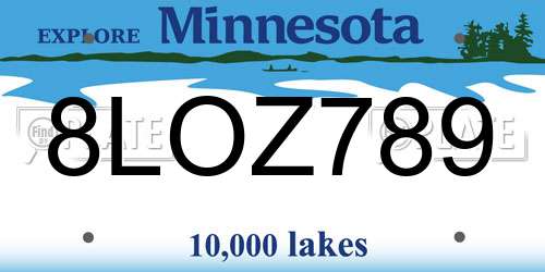 8LOZ789 Minnesota License Plate