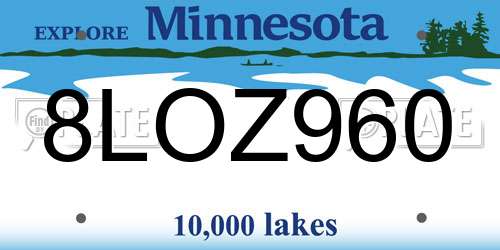 8LOZ960 Minnesota License Plate