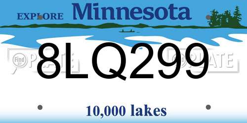8LQ299 Minnesota License Plate