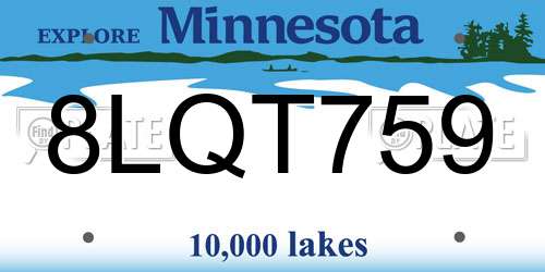 8LQT759 Minnesota License Plate