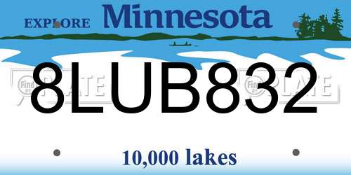 8LUB832 Minnesota License Plate