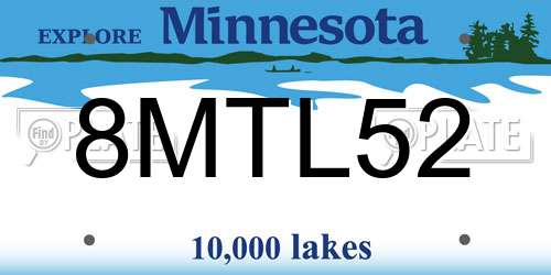 8MTL52 Minnesota License Plate