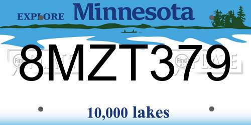 8MZT379 Minnesota License Plate