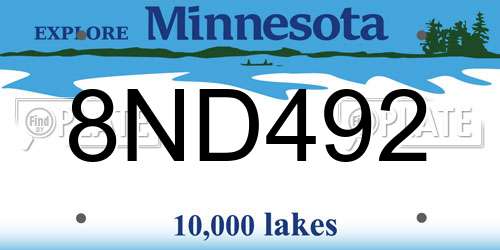 8ND492 Minnesota License Plate