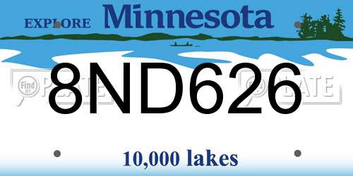 8ND626 Minnesota License Plate