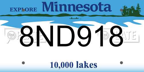 8ND918 Minnesota License Plate