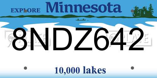 8NDZ642 Minnesota License Plate