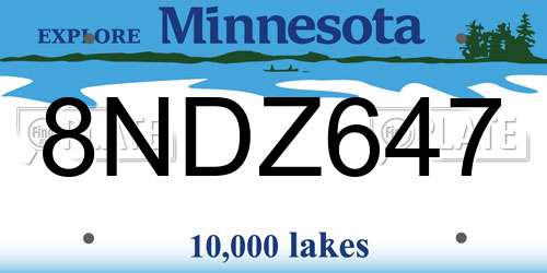 8NDZ647 Minnesota License Plate