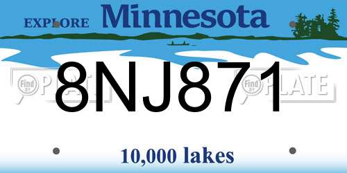 8NJ871 Minnesota License Plate