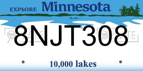 8NJT308 Minnesota License Plate