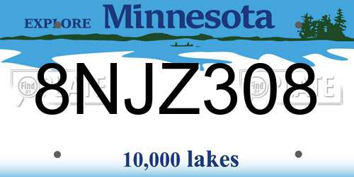 8NJZ308 Minnesota License Plate