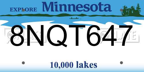 8NQT647 Minnesota License Plate