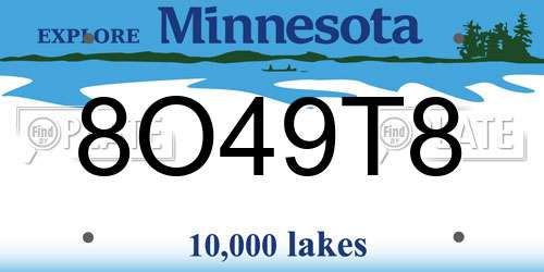 8O49T8 Minnesota License Plate