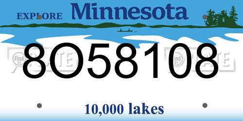 8O58108 Minnesota License Plate