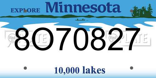 8O70827 Minnesota License Plate