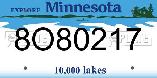 8O80217 Minnesota License Plate
