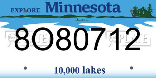 8O80712 Minnesota License Plate