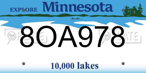 8OA978 Minnesota License Plate