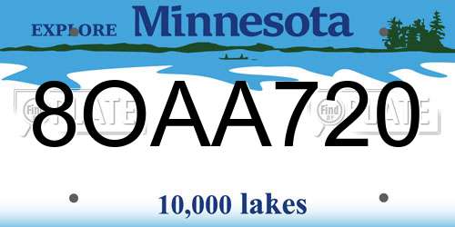 8OAA720 Minnesota License Plate