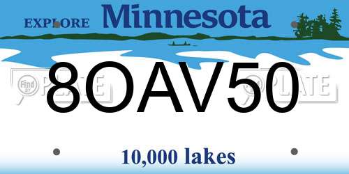 8OAV50 Minnesota License Plate