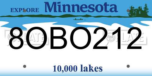 8OBO212 Minnesota License Plate