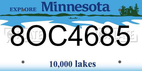 8OC4685 Minnesota License Plate
