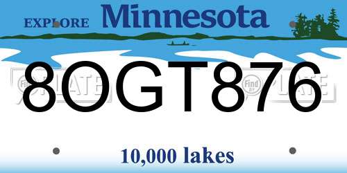 8OGT876 Minnesota License Plate