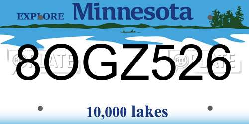 8OGZ526 Minnesota License Plate