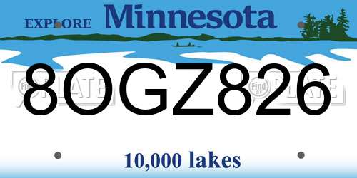 8OGZ826 Minnesota License Plate