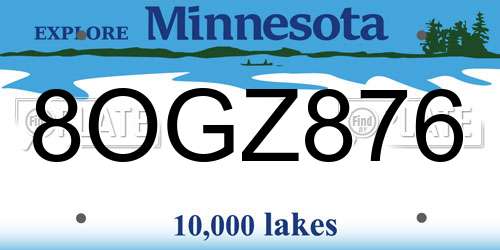 8OGZ876 Minnesota License Plate