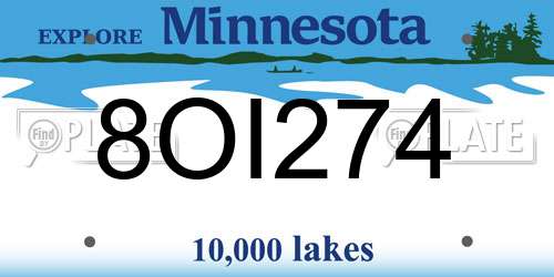 8OI274 Minnesota License Plate