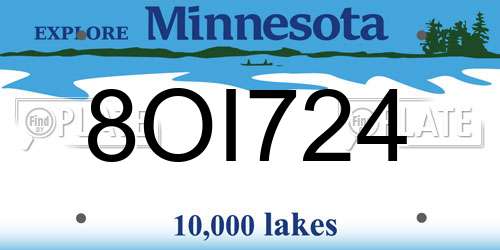8OI724 Minnesota License Plate