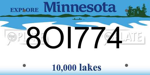 8OI774 Minnesota License Plate