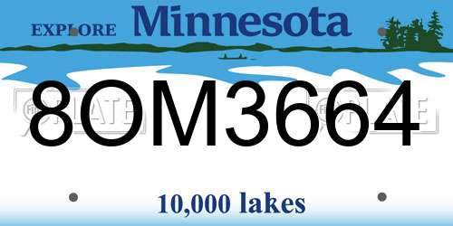8OM3664 Minnesota License Plate