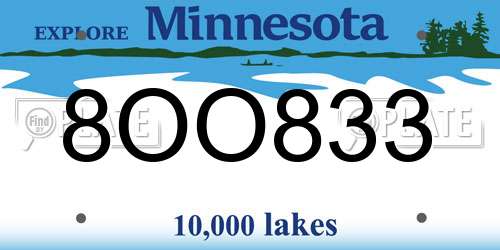8OO833 Minnesota License Plate