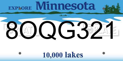 8OQG321 Minnesota License Plate