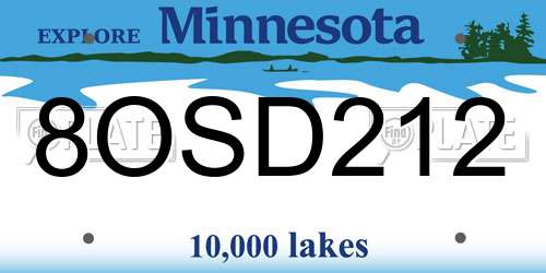 8OSD212 Minnesota License Plate
