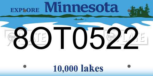 8OT0522 Minnesota License Plate