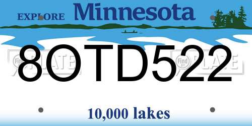 8OTD522 Minnesota License Plate