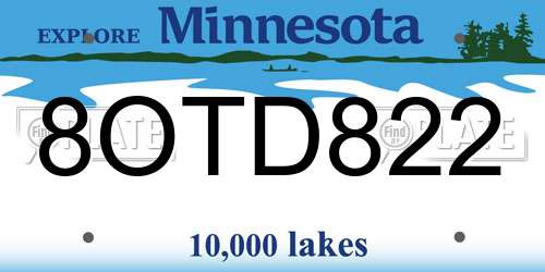 8OTD822 Minnesota License Plate