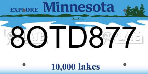 8OTD877 Minnesota License Plate