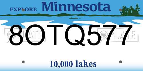 8OTQ577 Minnesota License Plate