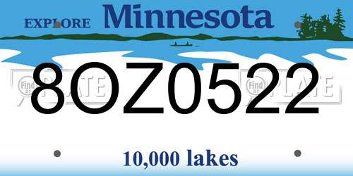 8OZ0522 Minnesota License Plate