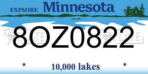8OZ0822 Minnesota License Plate